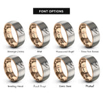 font options for inside engraving on rose gold & grey contemporary dancer leap rings