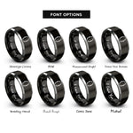 font options for inside engraving on black & grey contour bracket accents rings