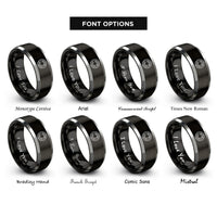 font options for inside engraving on black & silver contour circle rings