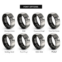 font options for inside engraving on black & grey contour index line rings