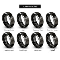 font options for inside engraving on black & grey contract checkmark rings