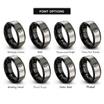 font options for inside engraving on black & gray contract checkmark rings