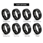 font options for inside engraving on black contract checkmark rings