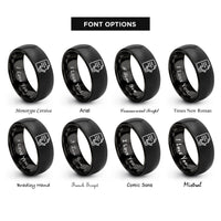 font options for inside engraving on black contract checkmark rings