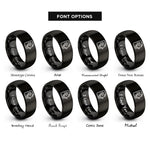 font options for inside engraving on black contract checkmark rings