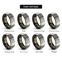 font options for inside engraving on gunmetal & silver contract document rings