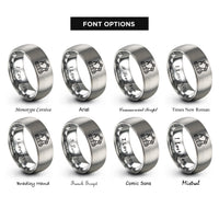 font options for inside engraving on grey conveyor robot arm rings