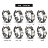 font options for inside engraving on silver conveyor robot arm rings