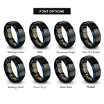 font options for inside engraving on gunmetal & blue conveyor robot arm rings