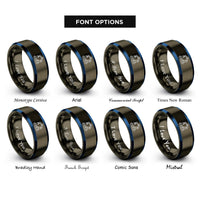 font options for inside engraving on gunmetal & blue conveyor robot arm rings
