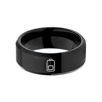 women personalized present ring – black tungsten battery symbol wedding band