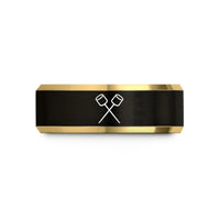 personalized engraved rings – black & gold tungsten marshmallows sticks wedding band