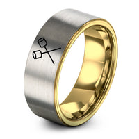 women’s tungsten rings – gold & grey tungsten marshmallows sticks ring