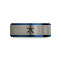 anniversary present for wife – black & blue & grey tungsten sea kayak wedding band
