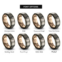 font options for inside engraving on gunmetal & rose gold & grey copper rings