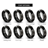 font options for inside engraving on black & gray copper venus rings