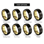font options for inside engraving on black & gold corkscrew rings