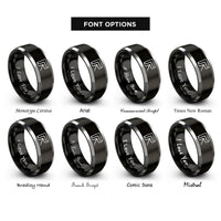 font options for inside engraving on black & grey corner bee rings