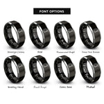 font options for inside engraving on black & silver corner clamp rings