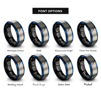 font options for inside engraving on black & blue & grey corner post rings