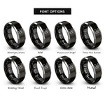 font options for inside engraving on black & silver corner rounder rings