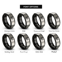 font options for inside engraving on black & gray corporal stripes rings