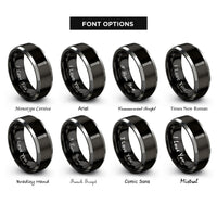 font options for inside engraving on black & grey cotter pin rings