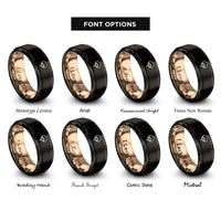 font options for inside engraving on black & rose gold cotton boll rings