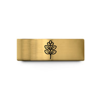 custom engraved rings – gold tungsten eucalyptus branch wedding band