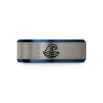 tungsten couple bands – blue & gray tungsten wave band wedding band