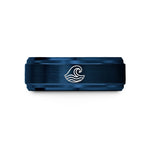 engraved couples rings – blue tungsten wave band wedding band