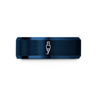 mens bands with engraving – blue tungsten barrel jack wedding band