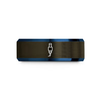 unique rings for men – gunmetal & blue tungsten barrel jack wedding band