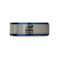engraved rings for him – blue & grey tungsten observatory dome wedding band