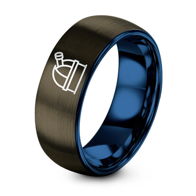 Observatory Dome – Tungsten Wedding Band, 8 mm, Blue, Gunmetal Comfort-Fit Unisex