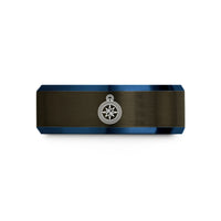 holiday presents for pairs – gunmetal & blue tungsten pocket compass wedding band