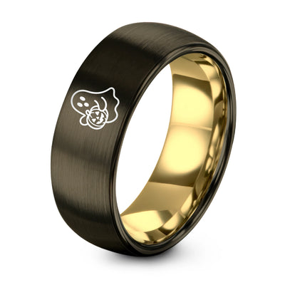 Ghost Pumpkin – Tungsten Wedding Band, 8 mm, Gold, Gunmetal Comfort-Fit Unisex