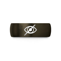engraved rings for couples – gunmetal & black tungsten eye slash wedding band