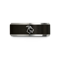engraved bands for couples – black & grey tungsten mountain goat wedding band