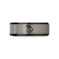 engraved bands for couples – black & grey tungsten mountain goat wedding band