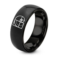 Couple Gifts for Valentine’s Day – black tungsten fibonacci spiral dotwork ring