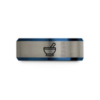 personalized presents for partners – black & blue & grey tungsten mortar pestle wedding band