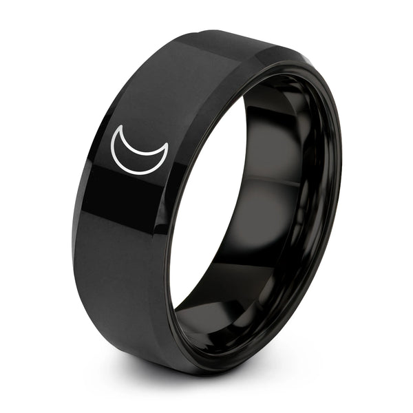 Waning Gibbous – Tungsten Wedding Band, 8 mm, Black Comfort-Fit Unisex