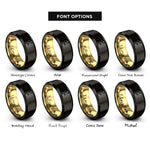 font options for inside engraving on black & gold couple heart rings