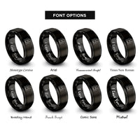 font options for inside engraving on black couple heart rings