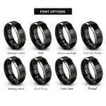 font options for inside engraving on black & grey couple holding hands rings
