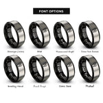 font options for inside engraving on black & silver couple holding hands rings