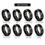 font options for inside engraving on black & gray couple kissing silhouette rings