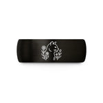 engraved wedding bands – black & rose gold tungsten cat wildflowers wedding band