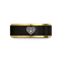 engraved rings for couples – black & gold tungsten celtic paw wedding band